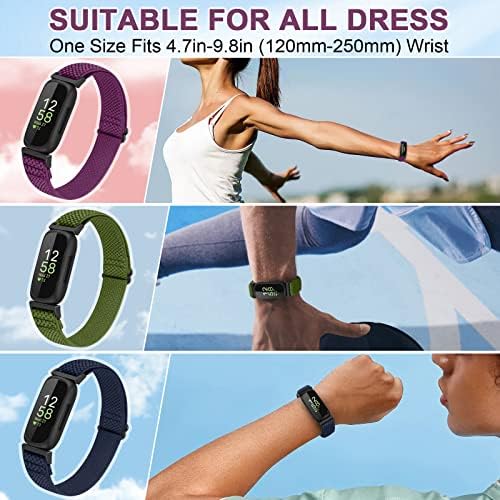 4 Pack Bands Compatible with Fitbit Inspire 3/Inspire 2/Inspire/Inspire HR/Ace 3/Ace 2 Band, Elastic Adjustable Nylon Loop Straps Replacement Sport Stretchy Wristband for Women Men