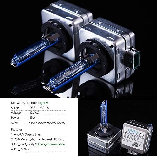 DMEX D3S HID Headlight Bulbs Xenon 8000K White Blue 35W Replacement 66340 42403 42302 Headlamp - Pack of 2(Not fit Halogen Headlight Assembly)