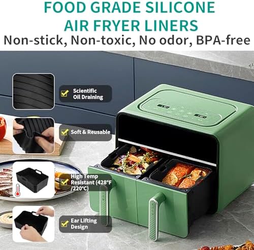 HOMELYLIFE Air Fryer Accessories, Silicone Air Fryer Liners for Ninja DZ201/ DZ401 8-10 QT Dual Air Fryer, 10 Pcs Dual Air Fryer Accessories for Ninja foodi, Cheat Sheet Magnets Cooking Guide Booklet