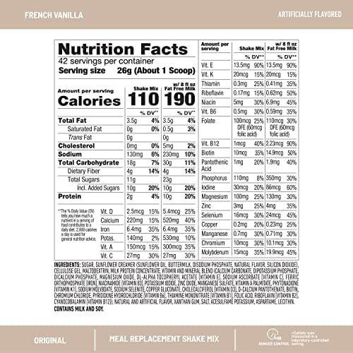 SlimFast Original Meal Replacement Powder, French Vanilla, Weight Loss Shake Mix, 10g of Protein, 14 Servings (Pack of 3) (Packaging May Vary)