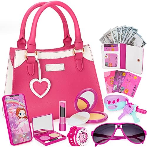 Officygnet Play Purse for Little Girls, Pretend Princess Play Girls Toys for 3 4 5 6 7 8 Year Old, Toddler Purse with Accessories, Kids Toy Purse Birthday for Girls Ages 3-5 4-5 6-8