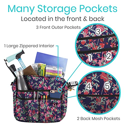 Vive Rollator Bag - Universal Travel Tote for Carrying Accessories on Wheelchair, Rolling Walkers, Transport Chairs, Mobility Scooters - Lightweight Handicap Medical Mobility Aid - for Women, Seniors