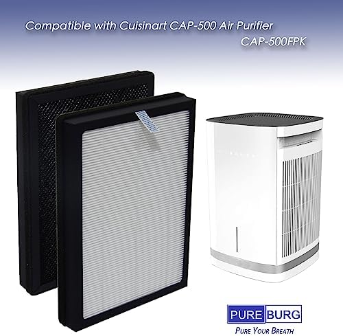 PUREBURG CAP-500FPK Replacement Filter Compatible with Cuisinart CAP-500 Air Purifier,2-Pack(4 Filters) H13 HEPA 3-Stage Filtration Activated Carbon 2-in-1