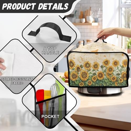 GLENLCWE Field Sunflower Crock Pot Cover Dust Cover Butterfly Slow Cooker Covers Oval Foldable Portable Dust Covers for 6qt Instant Pot and 6qt Slow Cooker Kitchen Accessories