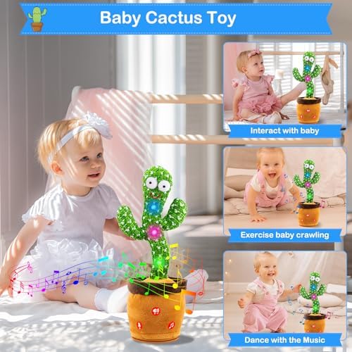 Ayeboovi Dancing Talking Cactus Baby Toy, Mimicking Recording Cactus Toy Repeats What You Say, Singing 120 Songs Toddler Toys Gifts for Birthday Pranks for Kids Autism Toys for 3 4 5 6+ Year Olds