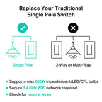 Kasa Smart Light Switch HS200-LA, Light Almond, Single Pole,Neutral Wire Required, 2.4GHz Wi-Fi Light Switch Compatible with Alexa and Google Home, UL Certified, No Hub Required