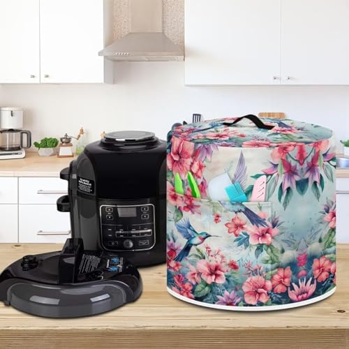 Flashideas Hummingbird Print Pressure Cooker Cover with Storage Pocket Compatible with 8 10 Quart Instant Pot, Durable Rice Cooker Air Fryer Accessories, Waterproof Kitchen Appliances Dust Cover