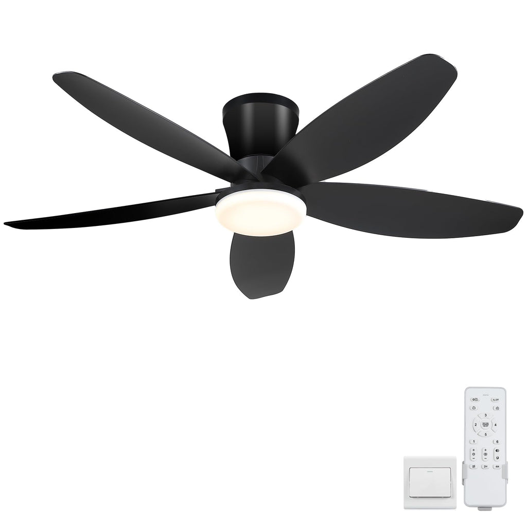 Surtime 42" Ceiling Fans with Lights-Low Profile Ceiling Fan with Light and Remote Control,Flush Mount,DC Reversible,LED Dimmable Blakc Ceiling Fans for Bedroom,Indoor/Outdoor Patio Use