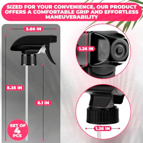 ALPENKOK 4 Pcs Spray Nozzle for Bottles - Spray Bottle Tops Replacement, Durable Plastic, Adjustable Length, 2 Spray Modes, Fits 8 Oz and 16 Oz Bottles, Good Sealable Fit for Home and Garden Use