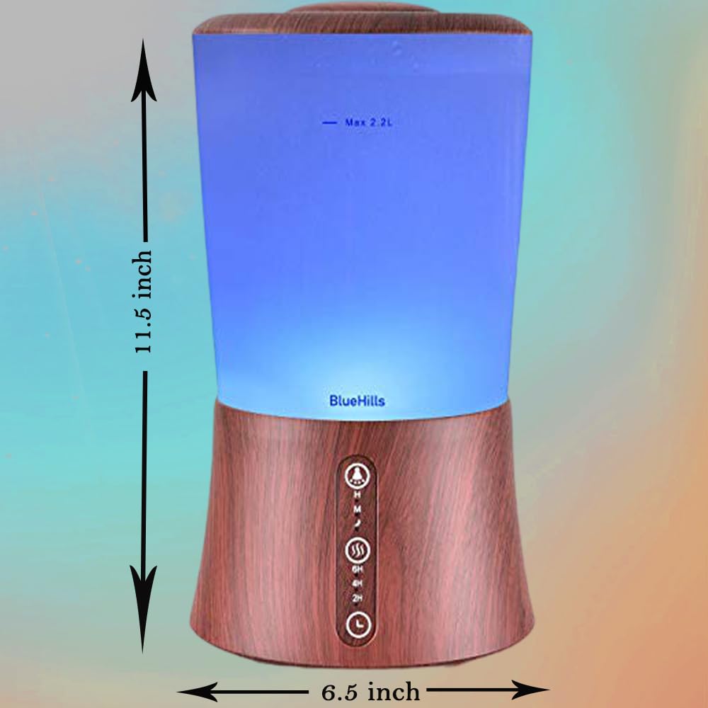 BlueHills Large 2000 ML XL Essential Oil Diffuser Aroma Humidifier 2 Liter Capacity for Big Living Room Home Baby Long Run XL Huge Coverage Area High Mist Timer Dark Wood Grain 2L S3