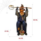 Haunted Hill Farm Motion-Activated Smiling Jack The Shovel-Wielding Sitting Scarecrow by Tekky, Talking Jump-Scare Halloween Animatronic, Plug-in or Battery Operated Halloween Decorations