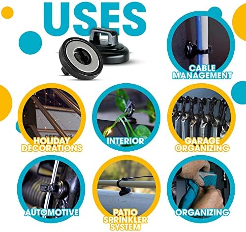 HATSBI. Multipurpose Magnetic Cable Zip Tie Mounts Neodymium Magnets Black (12 Pack). 12 Black Cable Zip Ties Included. Cable Holder for Cable Management. Holds Standard Zip Ties/Cable Ties.