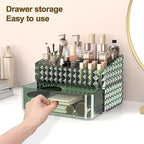 Makeup Organizer for Vanity, Stackable Cosmetics Organizer and Storage, Cosmetic Display Cases with 1 Drawers and 1 Tray for Makeup Brush, Hair Accessories, Lipstick and Jewelry, Green