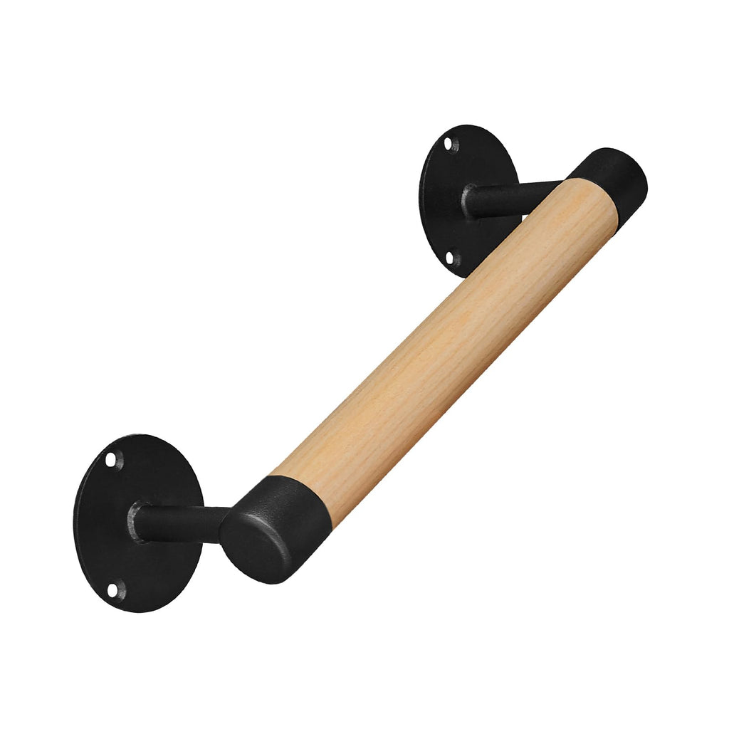 Purife 1ft Wood Handrail for Indoor Stairs, Wood Staircase Handrail W/s Black Sturdy Metal Brackets, Stair Banister Rrailing Wood Safety Grab Bar for Elderly & Kids