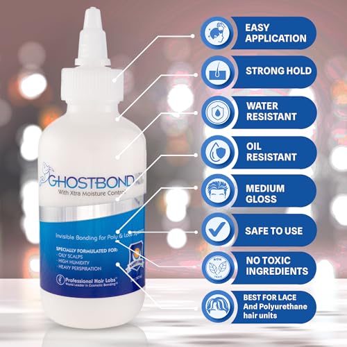 GHOSTBOND XL Hair Replacement Adhesive 5oz- Invisible Wig Bonding Glue: Water & Oil-Resistant, Non-Toxic, Light Hold for Secure and Natural-Looking Poly and Lace Hairpiece, Wigs & Toupee Systems