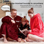 JOYWOO Wine Red Wearable Blanket Hoodie, Christmas Birthday Gifts for Mom Women Men, Oversized Hooded Blanket for Adult, Cozy Fuzzy Sherpa Sweatshirt Blanket with Giant Pocket and Zipper