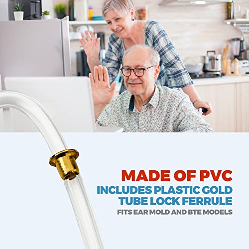 Hearing Aid Tubes - Size #13 Preformed BTE Earmold Tubing - (Pack of 12) 3.5 x 2mm with Gold Tube Lock Replacement Tube - Flexible Medium Wall Tubes Compatible with Most Hearing Aid Brands