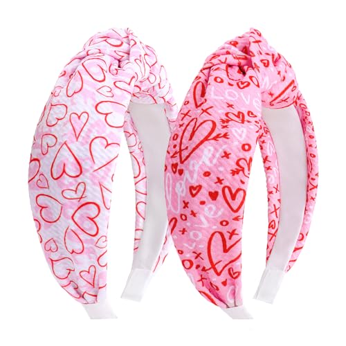 Knotted Headband, 2pcs Top Knot Headbands for Women, Hair Band for Girls, Valentines Day Heart Headband, Pink, Hair Accessories, Wide Headbands, One Size Fits Most