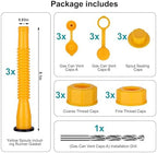 Gas Can Spout Replacement,Fuel Can Spout,Gas Tank Nozzle,Gas Can Nozzle,(3Kit-Yellow) with 3 Coarse Thread Caps & 3 Fine Thread Caps,Flexible Pour Nozzle Suitable,Built in Sealing Ring Prevent Leakage