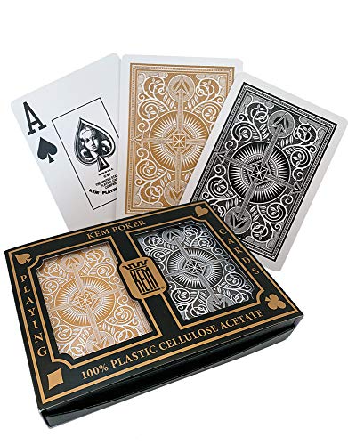 KEM Arrow Poker Size Playing Cards: 2 deck set Black and Gold, Wide Jumbo Index