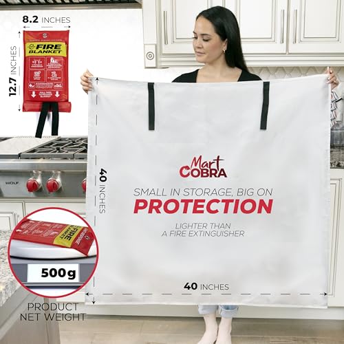 Mart Cobra Emergency Fire Blanket for Home and Kitchen - 5 Pack - Fire Blankets Emergency for Home Safety 40” x 40” - Suppression Shield Retardant Extinguisher Fiberglass Welding Fireproof Cloth Towel