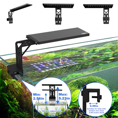 SEAOURA Clip On Aquarium Light for Plants-24/7 Cycle Fish Tank Light with Timer, Full Spectrum+7 Colors Mode, Auto On/Off, Adjustable Brightness and Height, 20W (12inch for 12-20 inch Tank)