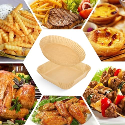 200PCs Air Fryer Paper Liners for Ninja Crispi, Non-Stick and Disposable, Fits Ninja Crispi FN101GY, 100 Large for 4-Qt & 100 Small for 6-Cup Container, Bleach-Free Square/rounded Paper Accessories.