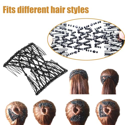 5 Pieces Stretchy Beaded Hair Accessories - Adjustable Elastic Clips, No Crease Pins for Curly Thick Wavy Hair Ponytails, Vintage Bun Makers for Women and Girls