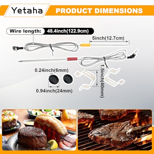 Yetaha Grill Thermometer, Meat Probe Replacement Parts, Fits Oklahoma Joe's, Z Grills, Cuisinart Wood Pellet Grill and Smoker
