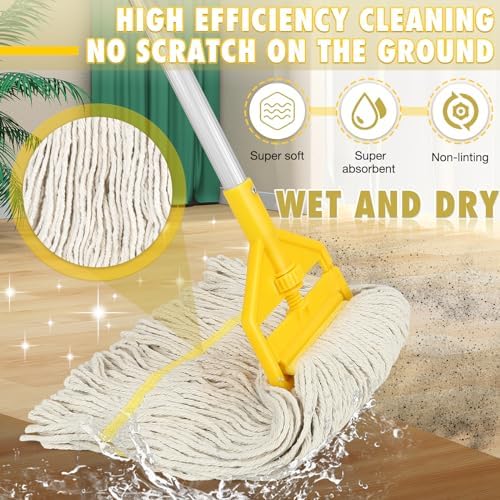 Commercial Mop Industrial Cotton Mop with Extra Replacement Mop Head,Looped-End Heavy Duty String Wet Mops with Long Handle for Home,Garage,Office, Workshop, Warehouse Floor Cleaning