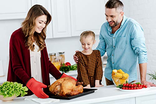 KITCHEN PERFECTION Silicone Smoker Oven Gloves -Extreme Heat Resistant BBQ Gloves -Handle Hot Food Right on Your Grill Fryer&Pit|Waterproof Grilling Cooking Baking Mitts|Superior Value Set +3 Bonuses