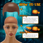 Syhood 2 Pieces Halloween Bald Cap Makeup Latex Bald Head Wig Caps Bald Hat Cosplay Costume for Adults(Dark Brown,Medium)