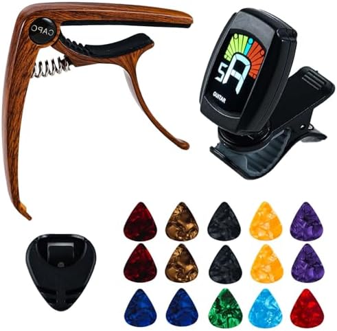 Guitar Accessories Kit 18PCS with Guitar Capo,Guitar Tuner,Guitar Picks,Clip-On Tuner for Guitar, Bass,ukulele & Violin