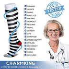 CHARMKING Compression Socks for Women & Men (8 Pairs) 15-20 mmHg Graduated Copper Support Socks are Best for Pregnant, Nurses - Boost Performance, Circulation, Knee High & Wide Calf (L/XL, Multi 13)