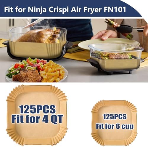 Air Fryer Liners for Ninja Crispi Air Fryer, Set of 250PCS Air Fryer Parchment Paper Liners for Ninja FN101 4QT&6 Cup Glass Containers, Ninja Crispy Cooking System Accessories