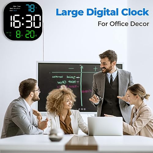SZELAM Digital Wall Clock, 10.5” LED Digital Alarm Clock Large Display with Remote Control, Date and Temperature, Auto Dimming, Day of Week, for Living Room Office Bedroom Decor Elderly - Mixed