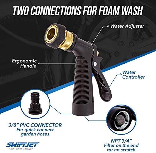 SwiftJet Car Wash Foam Gun + Microfiber Wash Mitt - Car Foam Sprayer - Car Wash Kit - Foam Cannon Garden Hose Sprayer - - Car Accessories for Men - Snow Foam Blaster (Orange Foam Gun with Mitt)