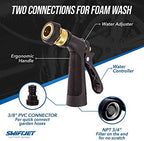 SwiftJet Car Wash Foam Gun + Microfiber Wash Mitt - Car Foam Sprayer - Car Wash Kit - Foam Cannon Garden Hose Sprayer - - Car Accessories for Men - Snow Foam Blaster (Orange Foam Gun with Mitt)