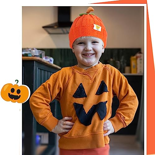 Pumpkin Knitted Beanie Hat Winter Thick Warm Soft Cute Hat Capfor Infant Kids Toddler Boys Girls for Halloween Christmas Orange