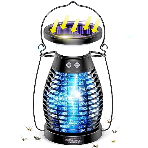 BANPESTT Solar Bug Zapper Outdoor Indoor Waterproof,3-in-1 Cordless Mosquito Zapper,Rechargeable Flying Insect Trap for Fruit Fly,Gnat,Wasp,Moth,Mosquito Trap & Killer for Camping,Home,Patio