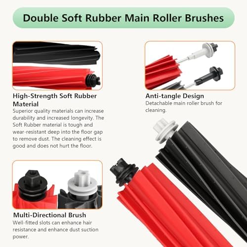 Replacement Parts Fit For Roborock Q5 Pro Q5 Pro+(Plus) Q5 Max+(Plus) Q5 DuoRoller+(Plus) Q8 Max Q8 Max+(Plus) Robot Vacuum Cleaner Accessories Kits. Dual Main Roller Brush, Washable Filter,Side Brush