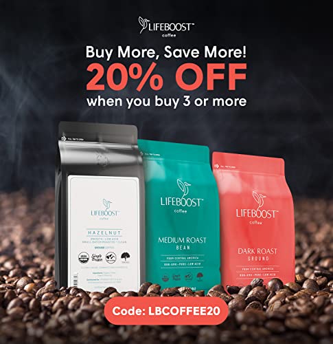Lifeboost Coffee Half Caff Ground Coffee - Low Acid Single Origin USDA Organic Coffee - Non-GMO Ground Coffee Third Party Tested For Mycotoxins & Pesticides - 12 Ounces