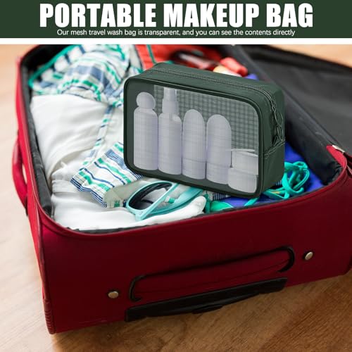 Weewooday 4 Pcs Mesh Makeup Bag Mesh Cosmetic Bag Travel Toiletry Pouch with Zipper Mini Portable Makeup Cosmetic Toiletry Purse for Daily Accessories (White,Small)(Small, Large, Medium,Olive Green)