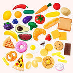 Joyin 50 Piece Set of Kitchen Toys, Dinnerware, Dummy Fruits, Vegetables, Plastic Accessories for Children Educational Learning Toy, Role Play Gift, Easter Basket Stuffers