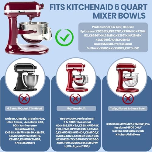 6 Quart Flex Edge Beater for KitchenAid Bowl-Lift Stand Mixers With Silicone Edges For Kitchen Aid Accessories and Attachments
