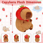 Emoin Capybara Plush Toy with Strawberry Hat 9.8 Inch Kawaii Capybara Plushie Soft Capybara Valentines Stuffed Animals Doll Strawberry Capybara Valentines Day Gift for Her