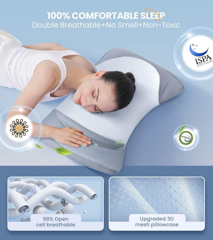 Gadole Elevate Sleeping Cervical Neck Pillow for Pain Relief, Healthy Spine Restore Memory Foam Pillows Fit Shoulder Perfectly, Adjustable Ergonomic Pillow, Bed Pillow for Side Back Stomach Sleeper