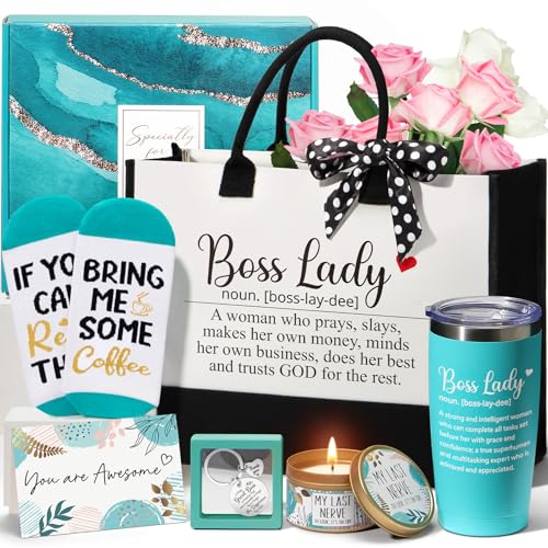 Boss Day Gifts for Her Women Bosses, Boss Lady Gifts for Women Best Boss Gifts Cool Gifts for Bosses Female, Funny Boss Appreciation Gifts Birthday Christmas Farewell Gifts for Boss w/ Canvas Tote Bag