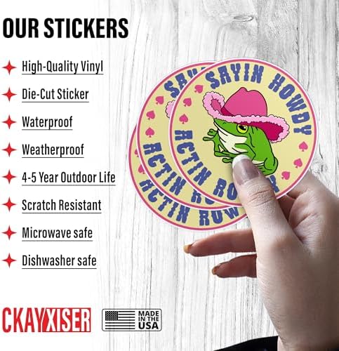 (3Pcs) Sayin Howdy Actin Rowdy Frog Sticker Funny Cowboy Frog Cowgirl Country Western 3" Sticker Waterproof Vinyl Sticker for Laptop, Water Bottle, Tumbler, Accessories Gifts 3 Inches