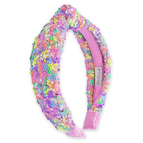 FROG SAC Sequin Knot Headband for Girls, Rainbow Knotted Hair Bands Accessories for Kids, Sparkly Iridescent Little Girl Headbands, Cute Fashion Hairbands for Tweens Stocking Stuffers for Children
